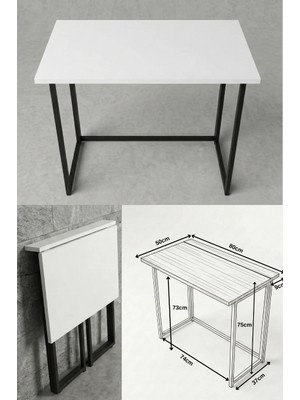 Ayz Worker Katlanır Çalışma Masası Katlanır Mutfak Masası Katlanabilir Yemek Masası Siyah-Beyaz