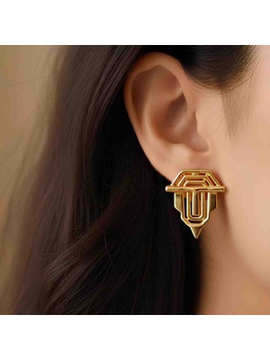 Bontexs Kadın ​üçgen ve Çizgisel Formlu 14 Ayar Altın Kaplama Paslanmaz Çelik Küpe