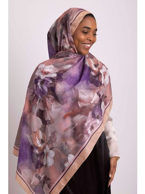 AYSHARA Hâle Çiçek Desenli Tek Taraflı Şal -  Mor