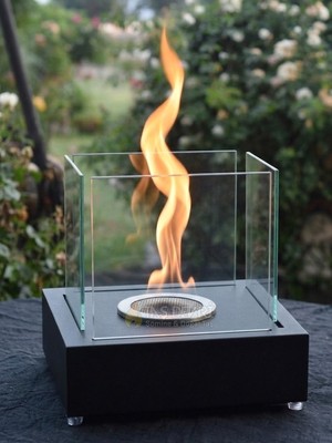 Aura Stone Model Masaüstü Şömine Siyah Gövde Dört Camlı 30X30X30 cm - Starkim