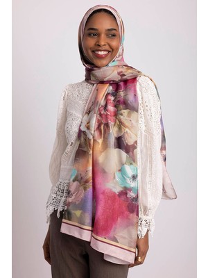 AYSHARA Hâle Çiçek Desenli Tek Taraflı Şal -  Pembe Gül