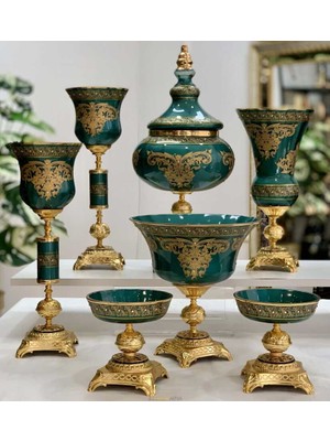 Dekor Arya Napoli̇ 7 Parça Salon Konsol Aksesuar Seti̇ Zümrüt