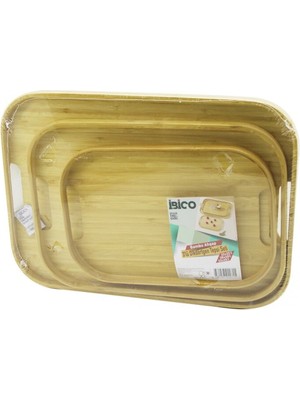 MiraLive Dikdörtgen - 3 Boy Bambu Ahşap Tepsi Seti 22X33--28X40--33X45CM (4887)