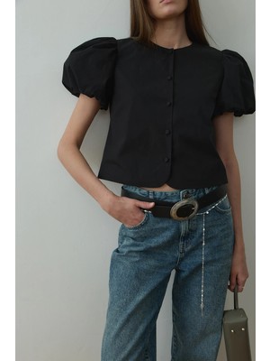 Suud Collection Siyah Beth Balon Kol Gömlek