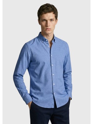 Ramsey Lacivert Düz Regular Fit Dokuma Casual %100 Pamuk Gömlek