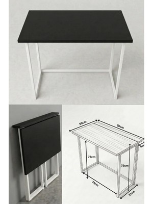 Ayz Worker Katlanır Çalışma Masası Katlanır Mutfak Masası Katlanabilir Yemek Masası Beyaz-Siyah