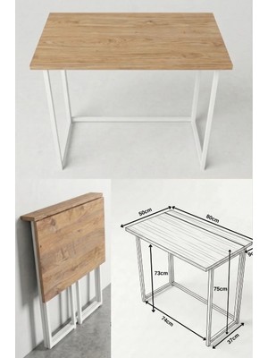 Ayz Worker Katlanır Çalışma Masası Katlanır Mutfak Masası Katlanabilir Yemek Masası Beyaz-Çam