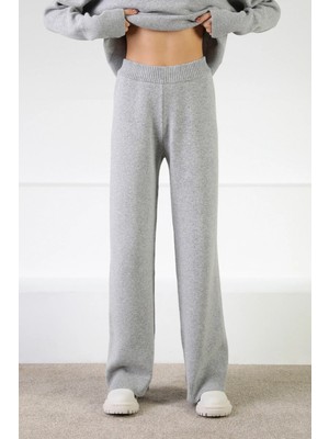 Ferraro Gri Yüksek Bel Cepsiz Kaşmirli Kadın Triko Pantolon