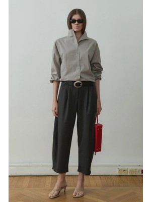 Suud Collection Gri Eden Dik Yaka Gömlek