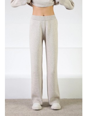 Ferraro A.bej Yüksek Bel Cepsiz Kaşmirli Kadın Triko Pantolon