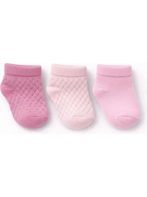 Solde 3’lü Set Bebek Pamuklu Günlük Çorap – Düz & Kabartmalı Baklava Desenli, Kaliteli