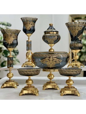 Dekor Arya 7 Parça Milano Salon Aksesuar Konsol Seti̇ Füme