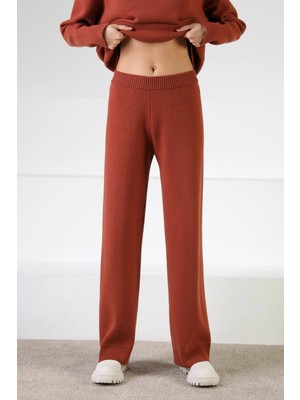 Ferraro Kiremit Yüksek Bel Cepsiz Kaşmirli Kadın Triko Pantolon