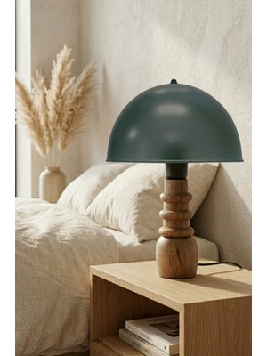 Art&Gift Haus Masif Ahşap Ayaklı Mika Füme Mantar Başlıklı Abajur Okuma Köşesi Masa Lambası