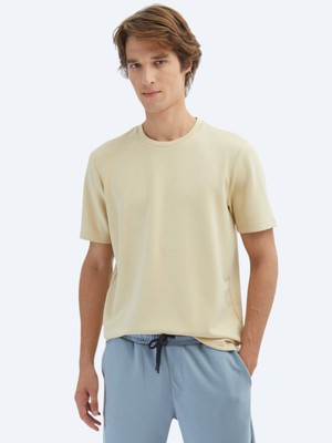 Kip Açık Sarı Düz Bisiklet Yaka T-Shirt