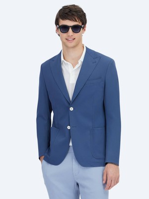 Kip İndigo Desenli Modern Fit Ceket