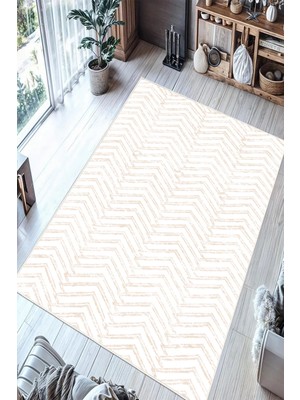 Pelura Halı Zigzag Desenli Dijital Baskılı Kaymaz Taban Yıkanabilir Salon Oturma Odası Mutfak Hol Halısı Yolluk