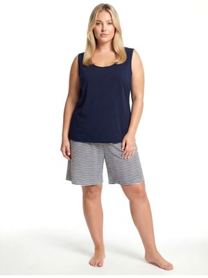 Akbeniz Kadın Büyük Beden Çizgili Şortlu Pijama Takımı – Lacivert