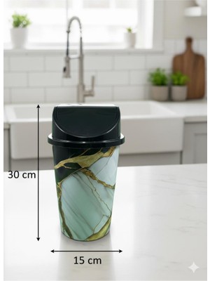 abnturk 5 Litre Click Kapaklı 30X15 cm Gold Mermer Görünümlü Lüks Desen Çöp Kovası