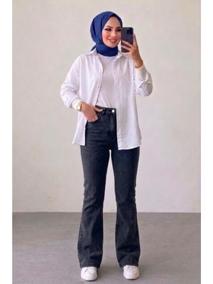 Tesettür Diyarı Kadın Ispanyol Kot Pantolon- Füme