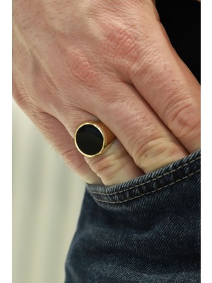 Aydın Kuyumculuk 14 Ayar Altın,siyah Taşlı  Erkek Yüzüğü AGYZK313