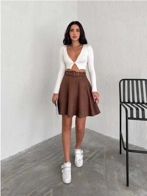 Win Moda Kloş Süet Etek Kemerli /  Suede Skırt