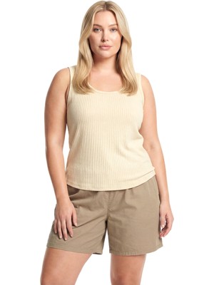 Akbeniz Büyük Beden Fitilli Şortlu Atletli Kadın Pijama Takımı – Bej