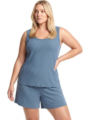 Akbeniz Kadın Büyük Beden Fitilli Şortlu Pijama Takımı – Petrol