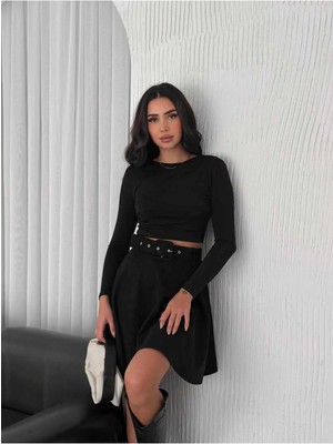 Win Moda Kloş Süet Etek Kemerli /  Suede Skırt