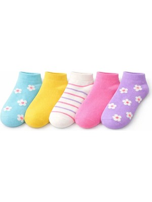 Solde 5’li Çocuk Pamuklu Günlük Çorap – Renkli & Çiçek Desenli, Yumuşak Dokulu, Kaliteli