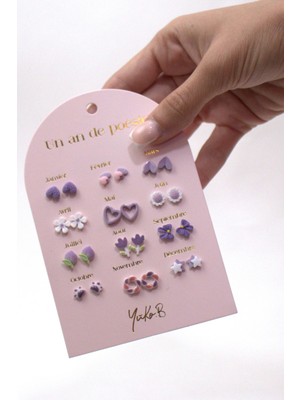 12 Çift Seramik Küpe Setiyıl Temalı Mor