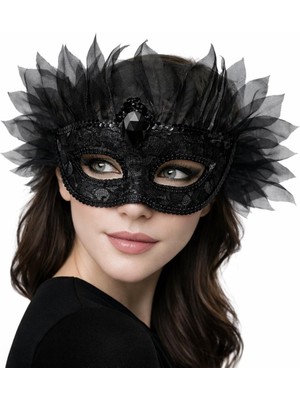 River World Parti  Maskesi Tüllü Lüks Venedik Taşı Siyah