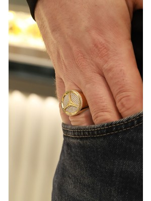 Aydın Kuyumculuk 14 Ayar Altın,taşlı Mercedes Erkek Yüzük AGYZK306