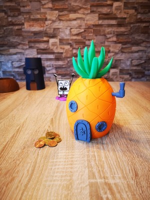 3D Snaxx Sünger Bob Ananas Ev Tasarımlı Figürlü Plastik Para Kumbarası – Dekoratif Kumbara 11X11X20 cm