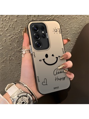 HONTINGA Samsung Galaxy S25 Ultra ile Uyumlu Kılıfı Silikon Kenar Sert Arka Düşüme Önleyici Basitlik Anti Düşme Kamera Korumali Gülümseme Desen Telefon Kılıfı Kadın ve Erkek Için Uygundur K1-0738