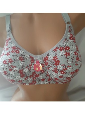 Shine Elagance Gri Üzerine Çiçek Desenli Desteksiz Balensiz Süngerli Iç Kısmı %70 Cotton %30 Polyester Kadın Rahat Sütyen