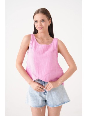 Saint Majesta Kadın Müslin Bluz Yelek %100 Pamuk Arka Düğmeli Yazlık Şık Üst