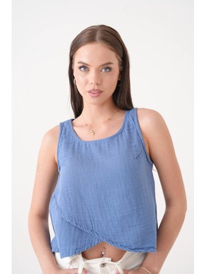 Saint Majesta Kadın Müslin Bluz Yelek %100 Pamuk Arka Düğmeli Yazlık Şık Üst