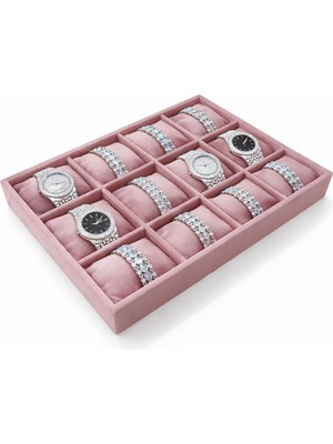 Chavin Pudra Pembe 12 Li Süet Kadın Erkek Bileklik ve Saat Takı Standı ST1-72PM