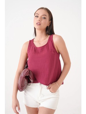 Saint Majesta Kadın Müslin Bluz Yelek %100 Pamuk Arka Düğmeli Yazlık Şık Üst