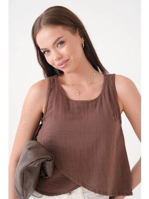 Saint Majesta Kadın Müslin Bluz Yelek %100 Pamuk Arka Düğmeli Yazlık Şık Üst