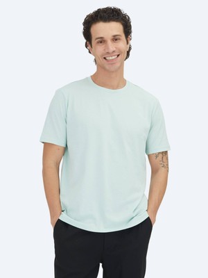 Kip Unisex Açık Yeşil Düz Bisiklet Yaka %100 Pamuk T-Shirt