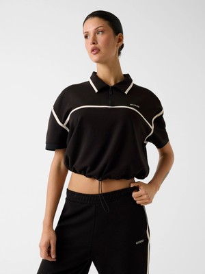 Guess Jasmine Kısa Polo Yakalı Yarım Fermuarlı Kadın Siyah Sweatshirt V6GP01K2945-JBLK