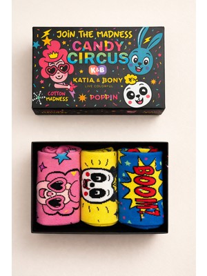 Unisex 3'lü Candy Desenli Kutulu Soket Çorap