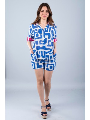Bonitas Vual Şort Takım Mavi Geometrik