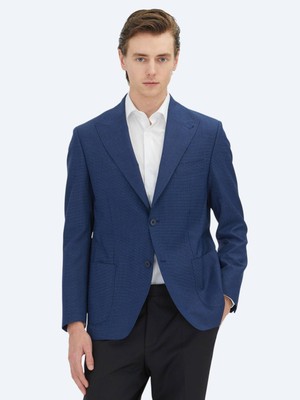 Kip Mavi Mikro Modern Fit %100 Yün Ceket