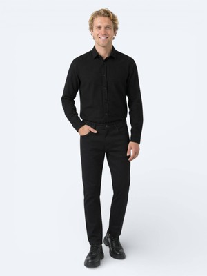 Kip Siyah Düz Dokuma Slim Fit Spor Pamuk Karışımlı Pantolon