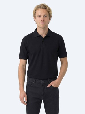 Kip Lacivert Düz Polo Yaka Pamuk Karışımlı T-Shirt