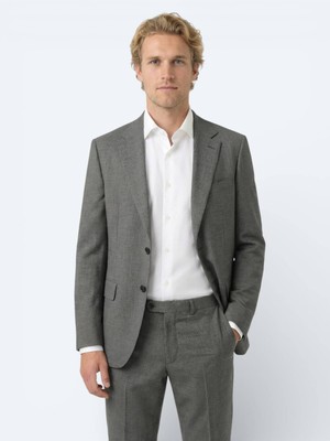 Kip Gri Çizgili Modern Fit %100 Yün Takım Elbise