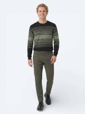 Kip Haki Düz Dokuma Jogging Fit Casual Pamuk Karışımlı Pantolon